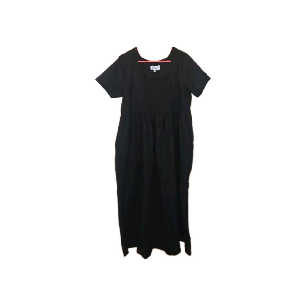 Tradlands 2x Silk & Linen Dress BLACK Plus Size LARGE SQUARE NECKLINE, Pockets
